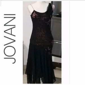 ONE SHOULDER PROM DRESS SILK BEADED VINTAGE JOVANI